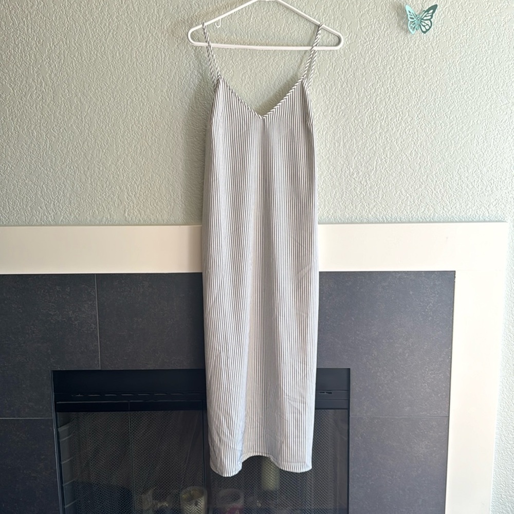 a new day White and Light Blue Striped Midi Slip Dress